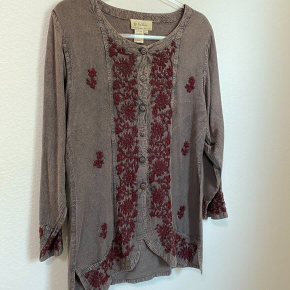 Vintage Papillon Brown and Red Bohemian Embroidered Tunic - Picture 2 of 8